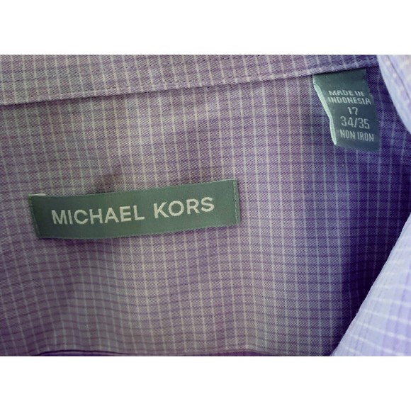 Michael Kors Men’s Violet Check Button Up Dress Shirt Size XL 17 34/35 - Picture 6 of 6